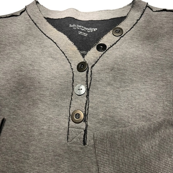 SOFT SURROUNDINGS Khaki Green Henley Tunic V-Neck with Raw Seams Size XS - Picture 3 of 8